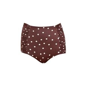 Johanna Ortiz Volcano Ruched Polka-Dot High-Waist Bikini Bottom - L - Brown